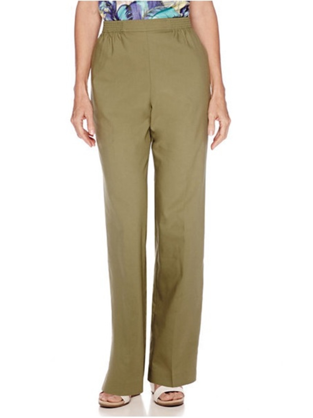 Alfred Dunner Petite Olive Pull-On Straight Leg Trousers